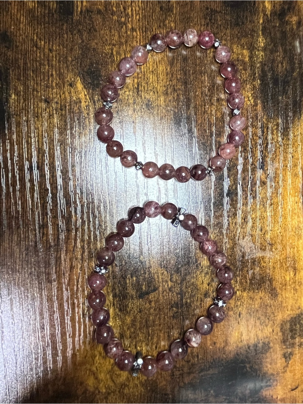 🍓Strawberry Quartz Bracelet Set Black Tone Copper Accents - Picture 6 of 7